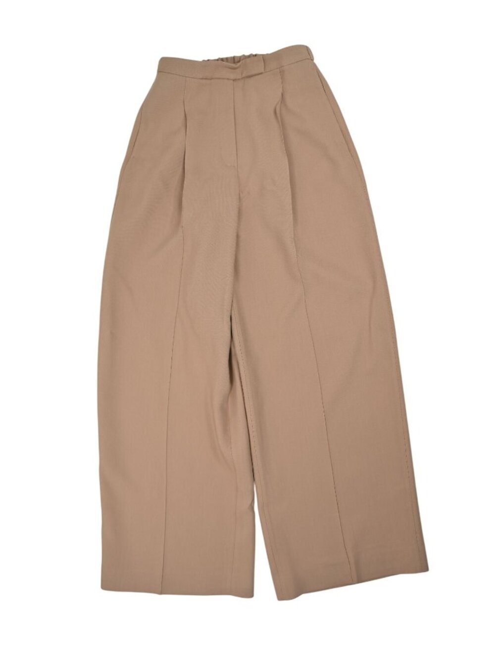 Lilysilk Silk-Wool Pleated Wide-Leg Trousers in Khaki